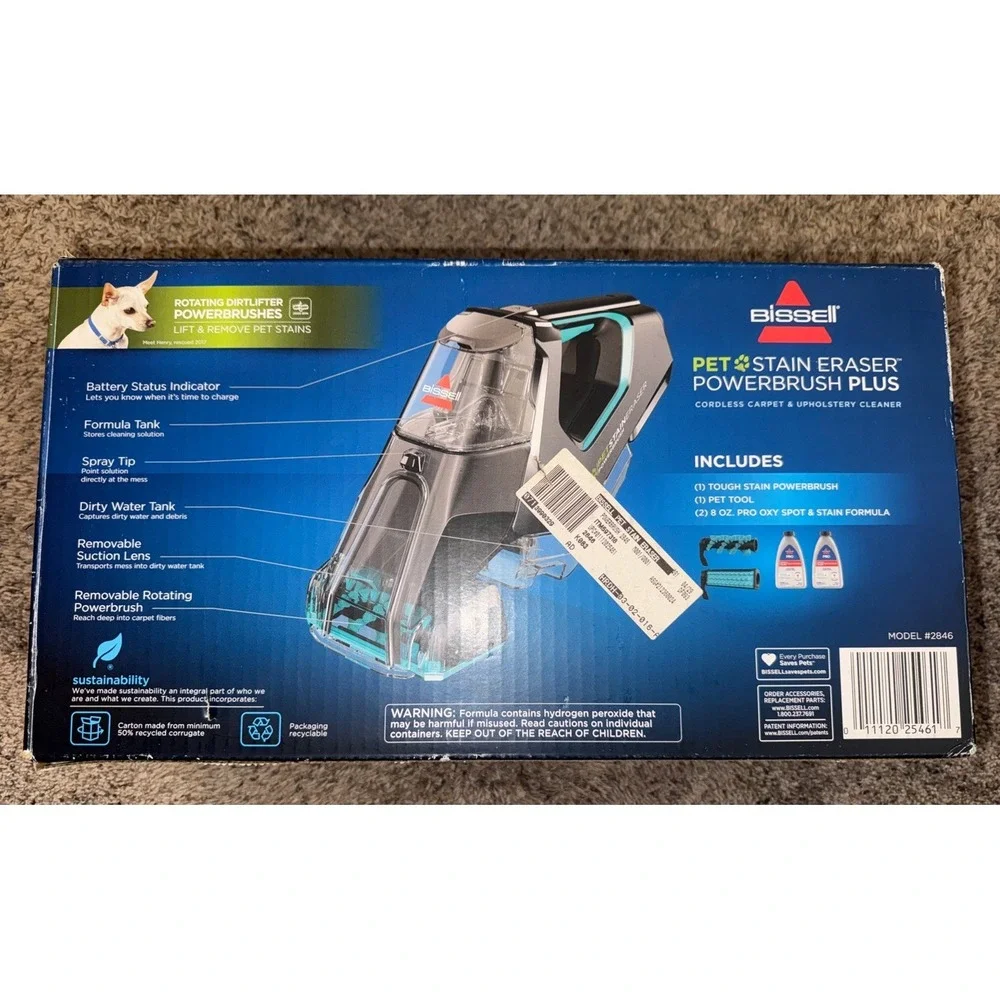 Bissell Pet Stain Eraser Rotating PowerBrush Portable Carpet Cleaner 2846